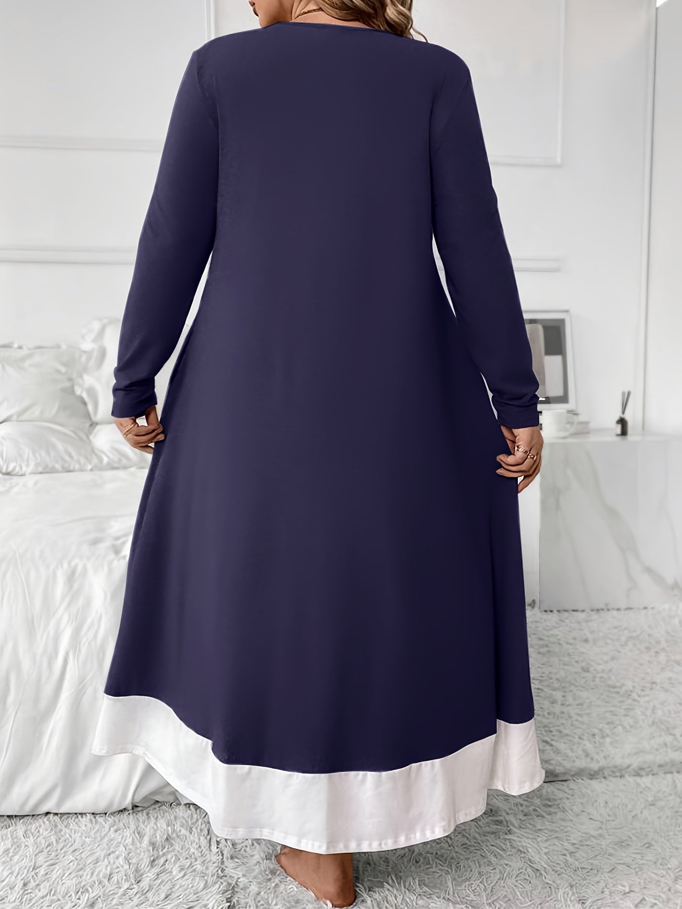 Plus Size Women's Sleep Dress Long Sleeve Nightgown Lounge Wear