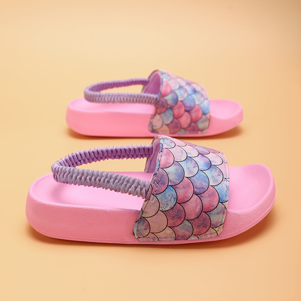 Colorful Fish Scale Print Open Toe Slippers for Boys and Girls All-Season Lightweight Non-Slip