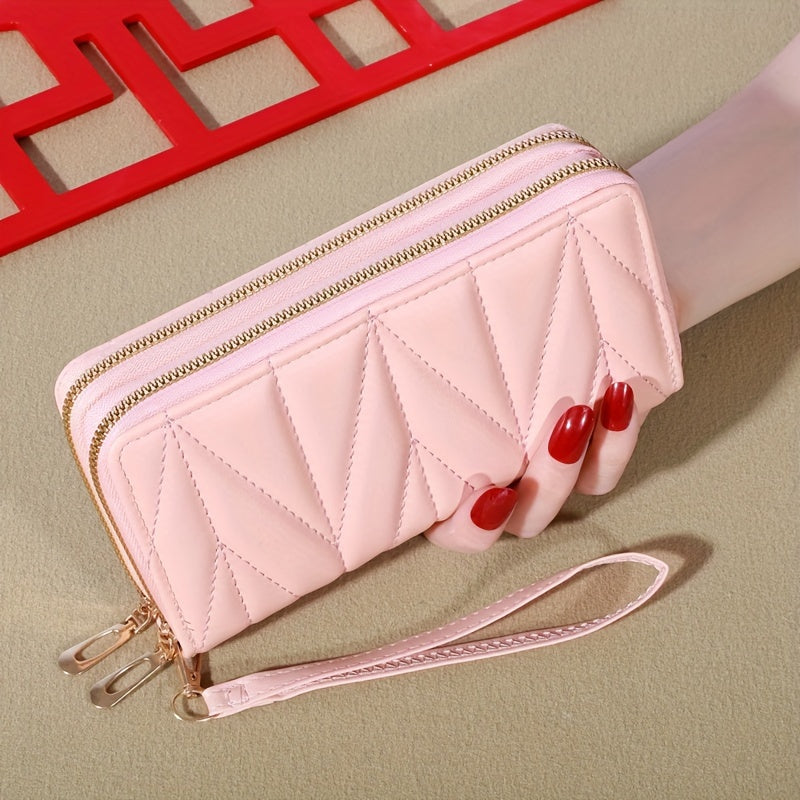 Women's Long Wallet with Dual Zippers Card Holder Coin Pouch Nylon Lined Classic Style