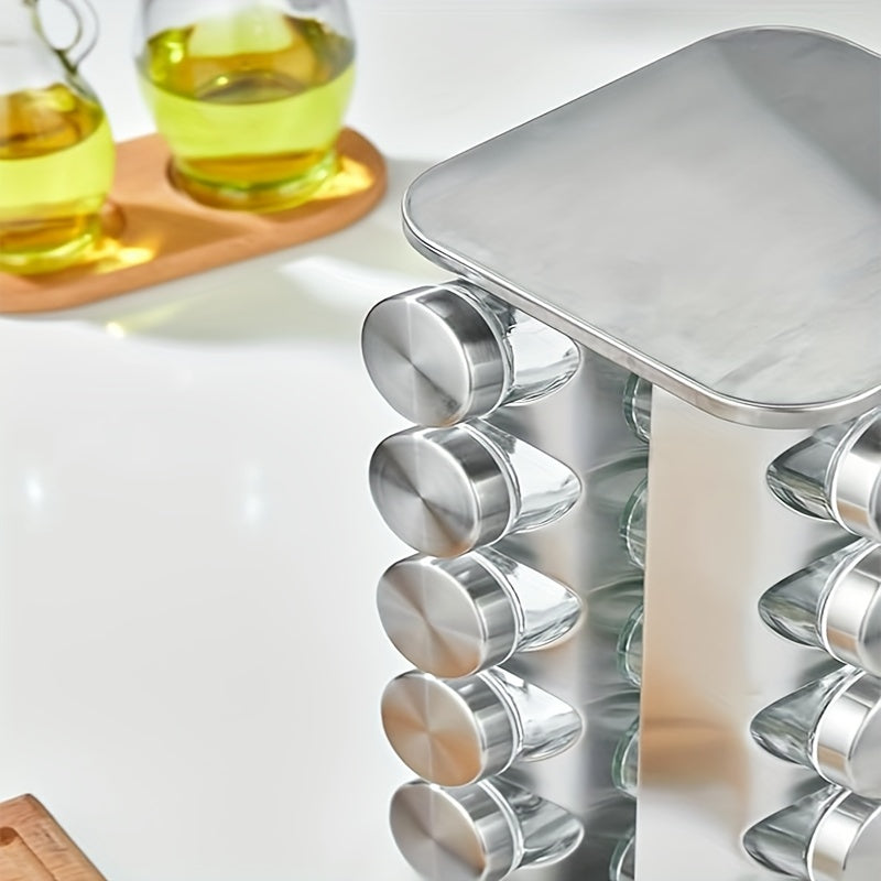 Organizador de estante de especias de acero inoxidable con 20 frascos, estante giratorio de encimera