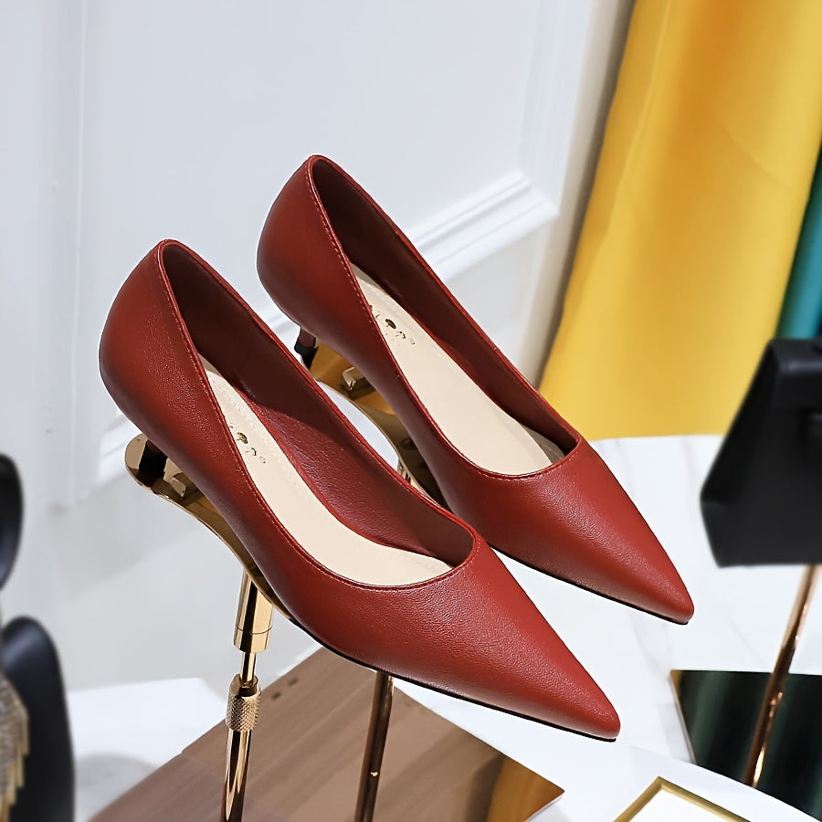 Women's Kitten Heel Pumps Pointed Toe Slip-On Dress Shoes Faux Leather All-Season