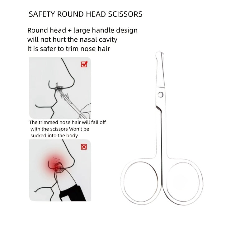 Pack de 3 tijeras pequeñas de acero inoxidable curvas y redondeadas para cejas, barba, bigote y rostro