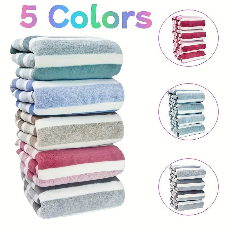Soft Coral Fleece Towel Set 5 Pieces Quick-Dry Striped Polyester 280gsm