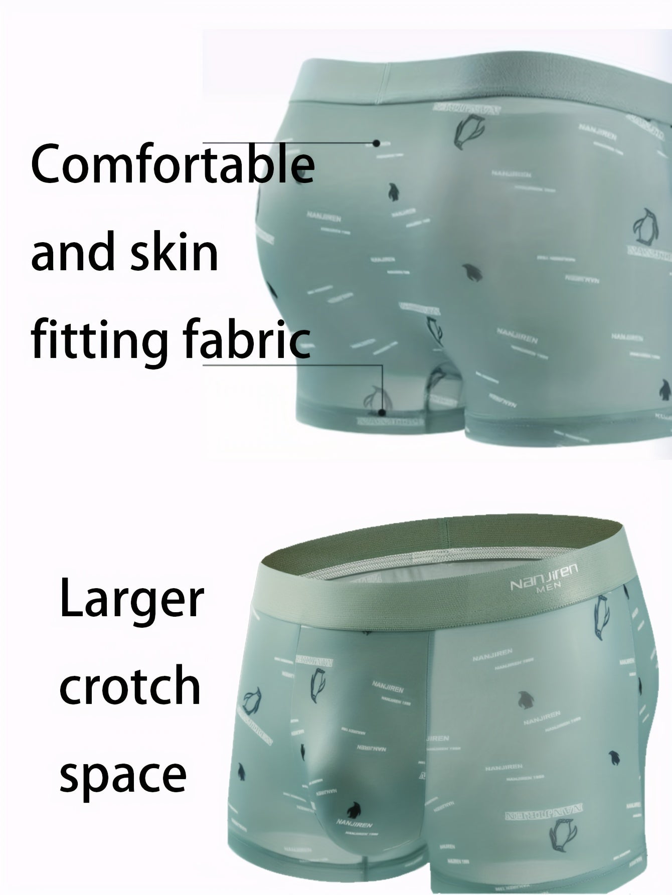 Men's Quick-Dry Penguin Print Underwear 5-Pack Shorts Polyester Spandex