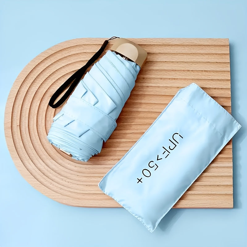 Mini Folding Umbrella UV Protection Windproof with Gold Handle Casual Basic Style