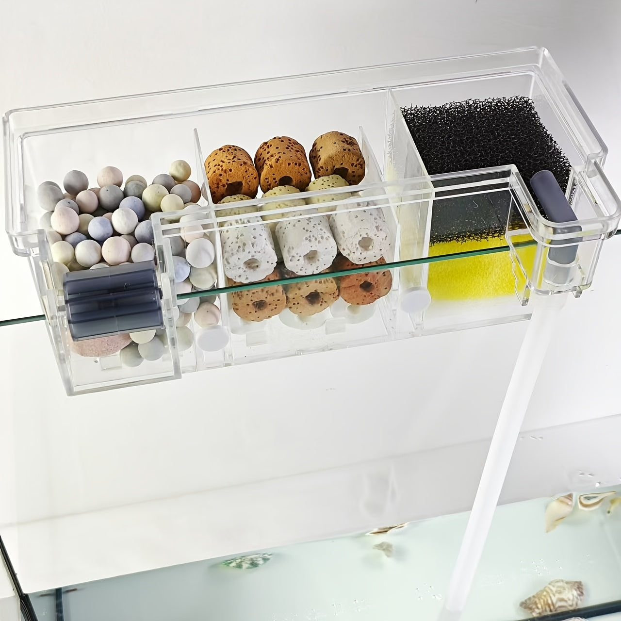 3-in-1 Fish Tank Overhead Filter Kit Non-Electric Battery-Free for Small Aquariums