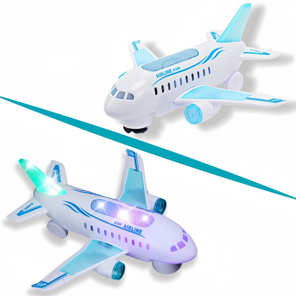 Interactive White Plastic Electric Toy Airplane with LED Lights and Sounds for Children Ages 3 and Up