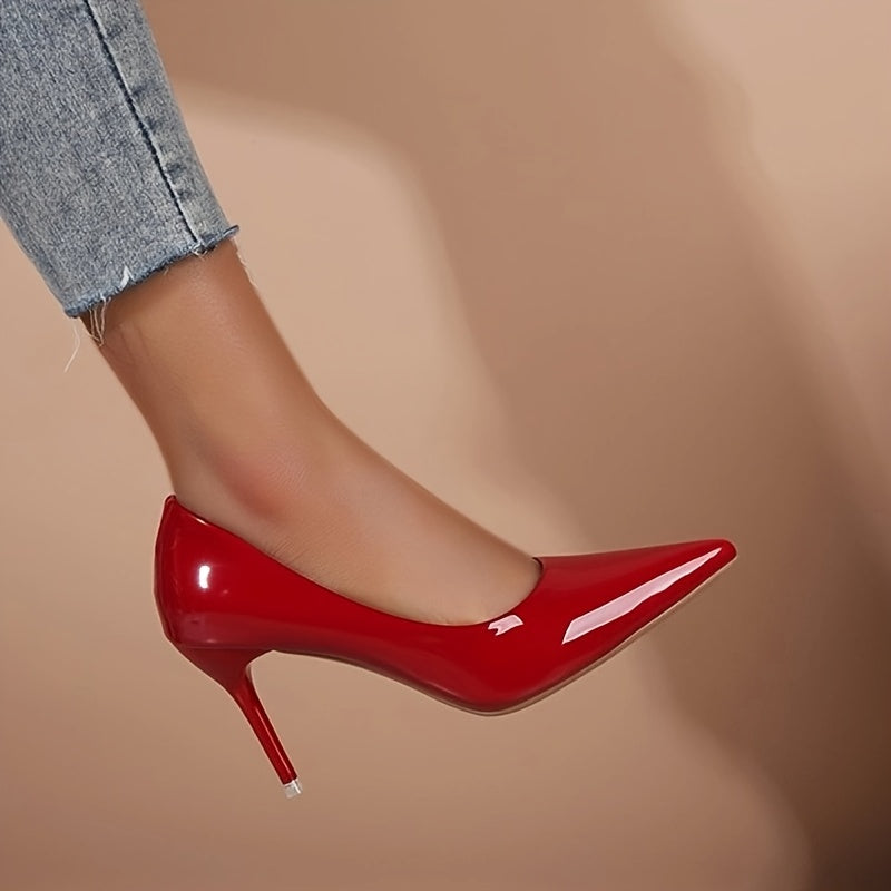 Women's Wine Red Patent High Heels Pointed Toe Pumps for Dressy or Casual Wear