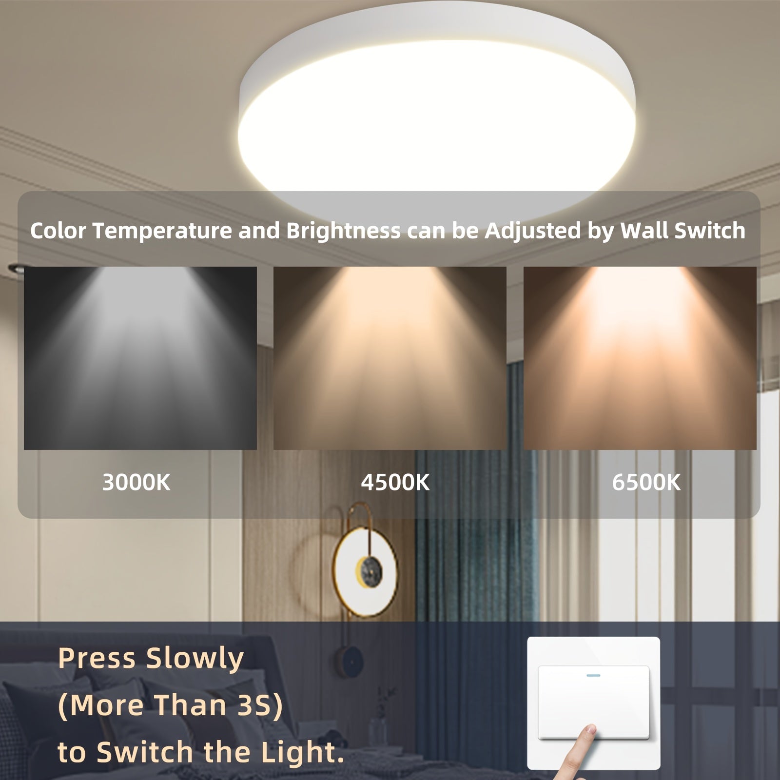 36W Dimmable LED Ceiling Light with Remote Control, Adjustable Color Temperature for Living Room Bedroom Study