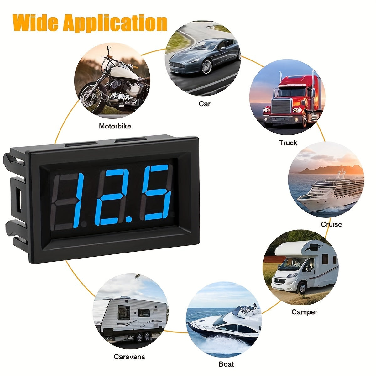 Digital Voltage Meter 4.5-30V LED Display Battery Motor Panel Mount Red Blue Green