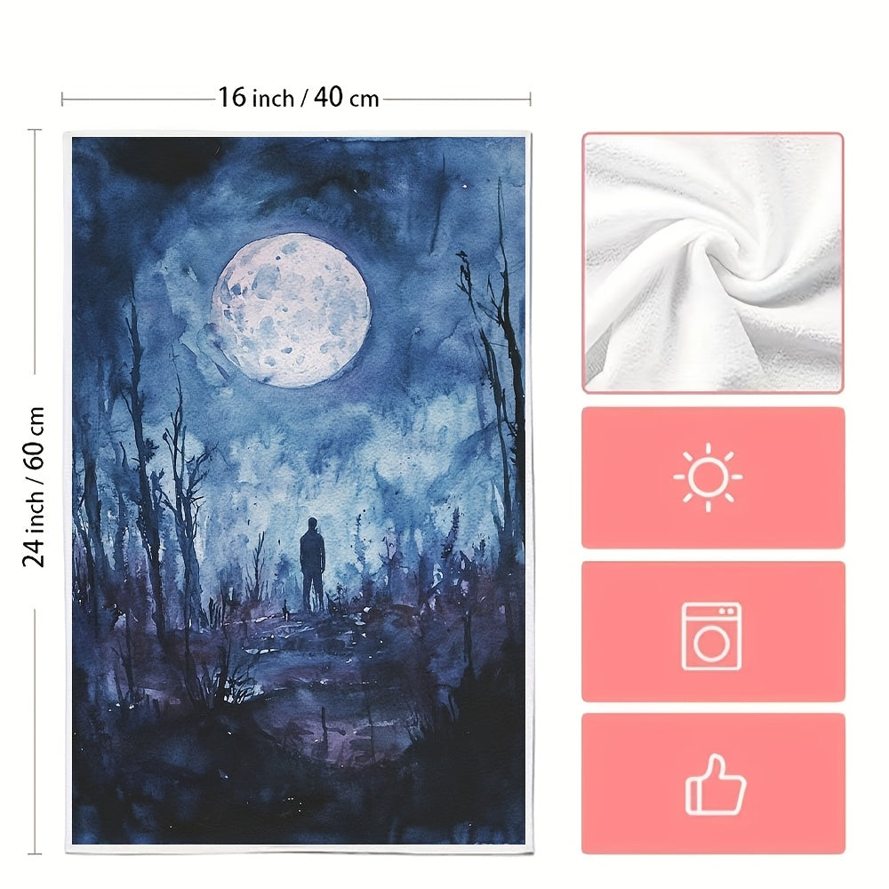 Juego de 2 toallas de cocina ultra suaves, tema de noche sobrenatural, 40x60 cm