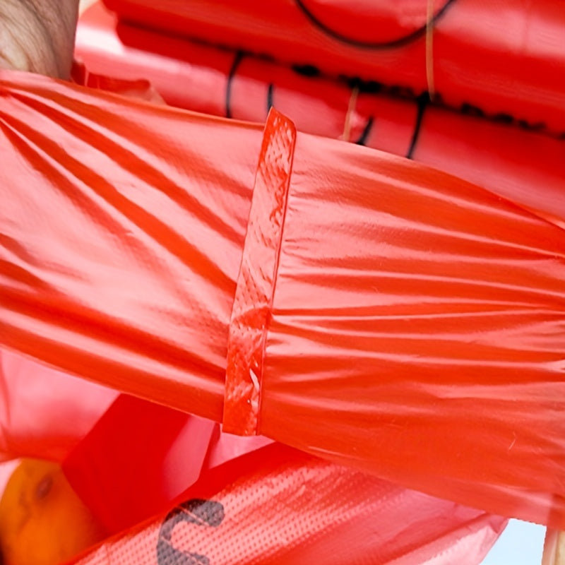 Pack of 50 Red Plastic T-Shirt Bags with Joyful Face Design, Reusable and Strong