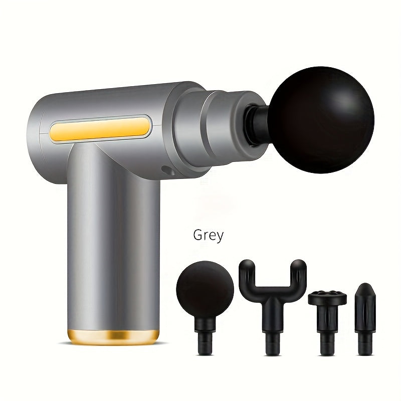 Black and Gold Handheld Percussion Massage Gun with 4 Heads 6 Speeds Rechargeable