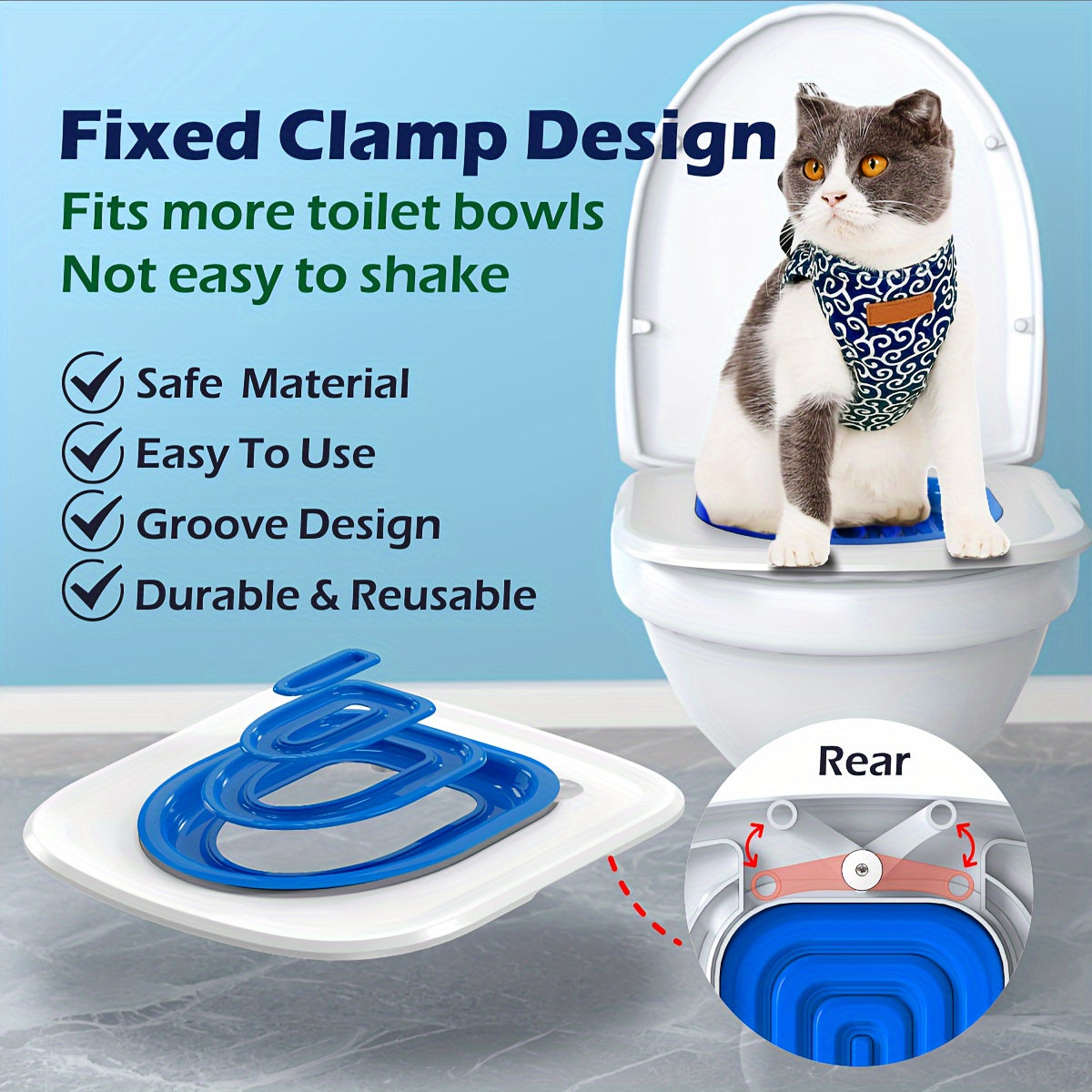 Square Plastic Cat Toilet Training Kit with Fixed Clamp Design Reusable Easy to Install
