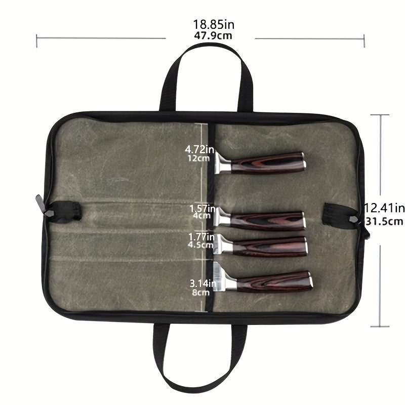 Bolsa de lona encerada resistente al agua para cuchillos de chef con asa para herramientas culinarias