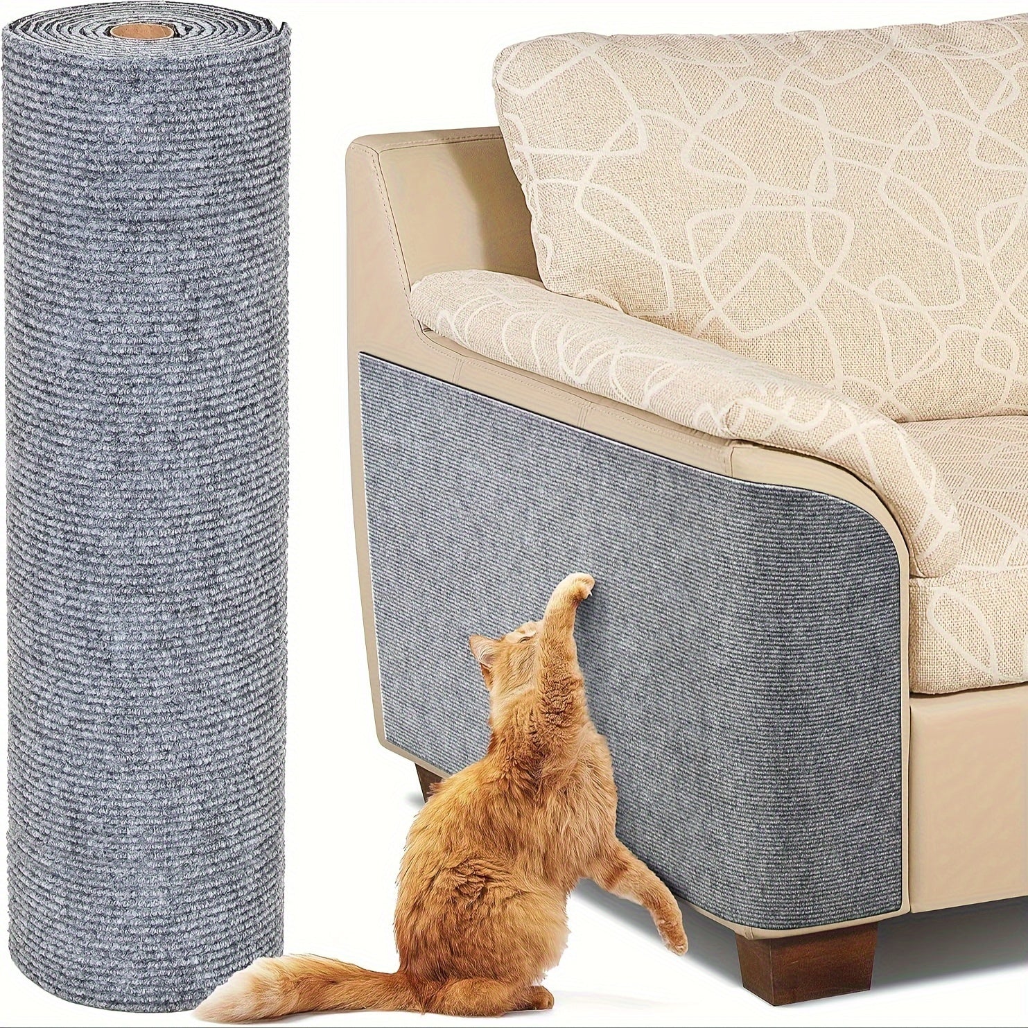 Protector de muebles para gatos gris, alfombra autoadhesiva para rascar, para sofás y árboles para gatos, 78.7 x 15.8 pulgadas