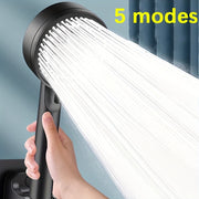 Black Handheld Shower Head with 5 Spray Modes, Flexible Hose and Wall Bracket
