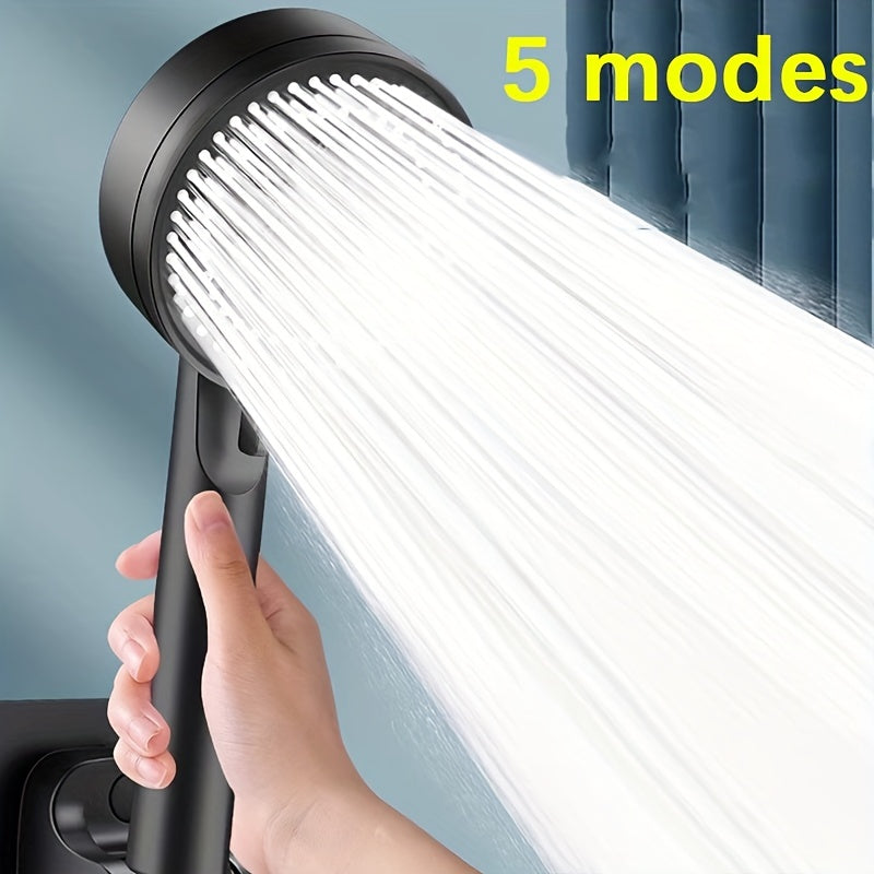 Black Handheld Shower Head with 5 Spray Modes, Flexible Hose and Wall Bracket
