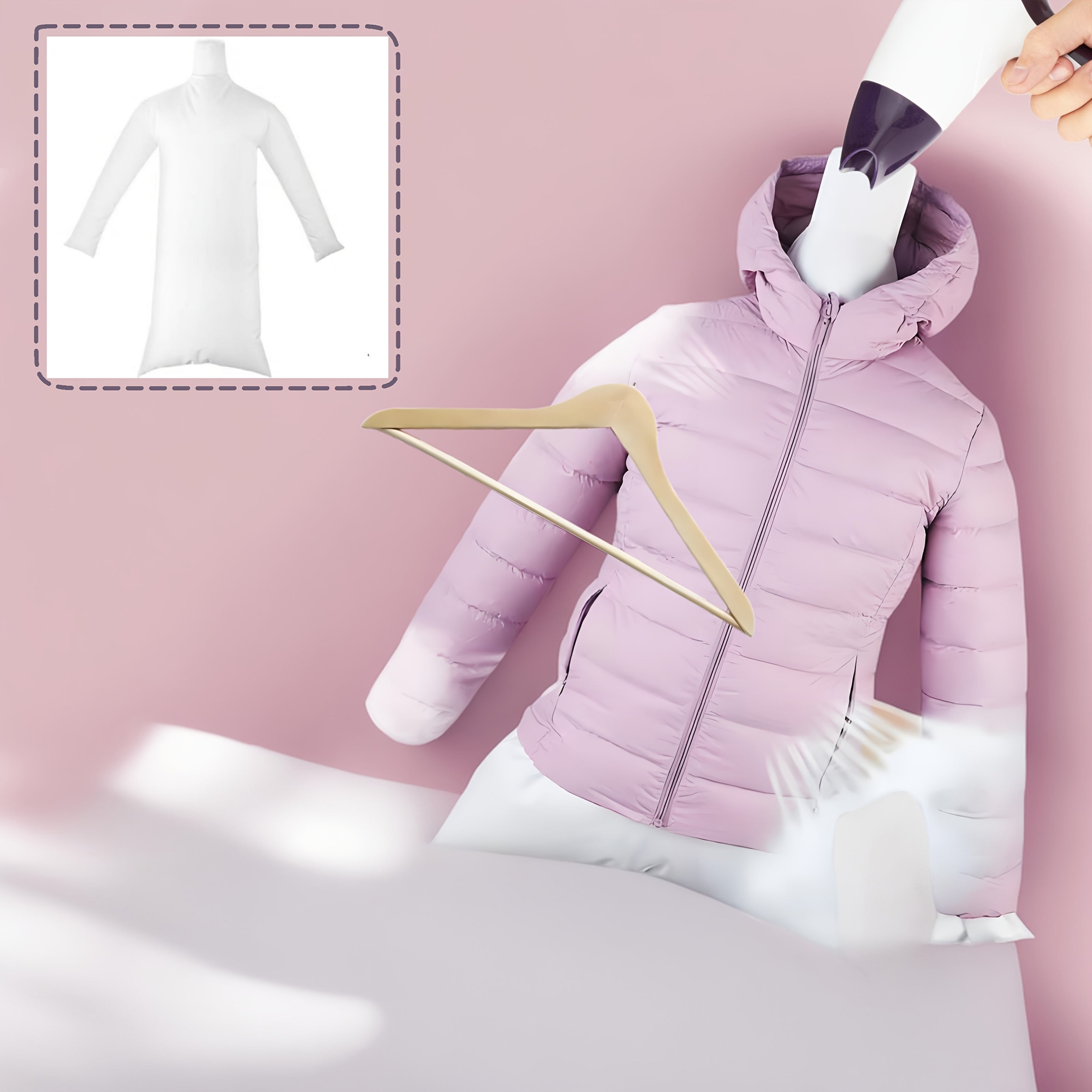 Pink Down Jacket and Shorts Drying Bag Fluffing Tool for Puffer Coats and Clothes
