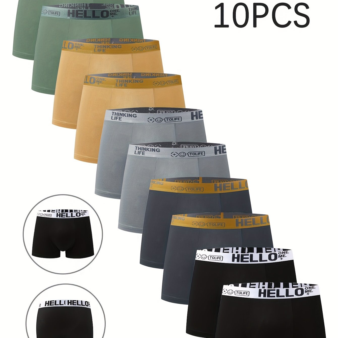 10pcs Men's Boxer Briefs Breathable Quick-Drying Polyester Spandex Shorts