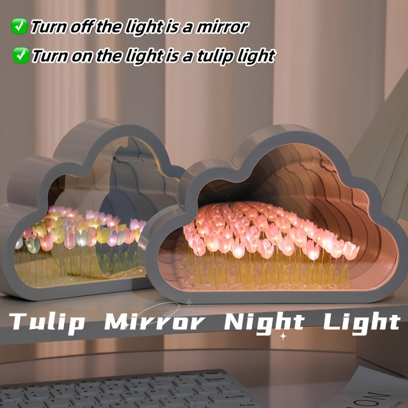 Tulip Cloud LED Night Light with Mirror Sea Effect for Bedroom Decor