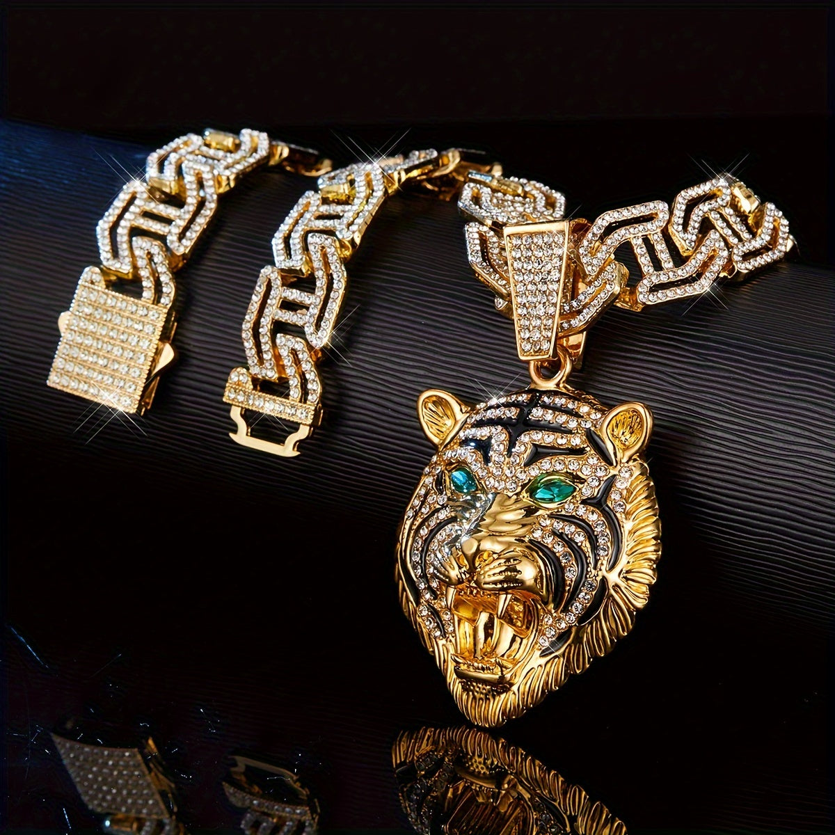 Collar con colgante de cabeza de león para hombre, joyería de cadena cubana de estilo hip hop con hielo
