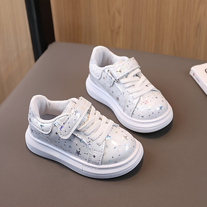 Kids Glittery Sequin Sneakers with Hook-and-Loop Strap All-Season Casual Boys Girls