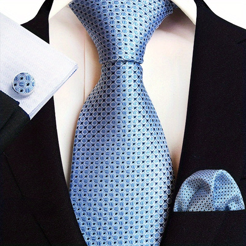 Set of 3 Paisley Jacquard Woven Neckties with Cufflinks and Pocket Squares for Men