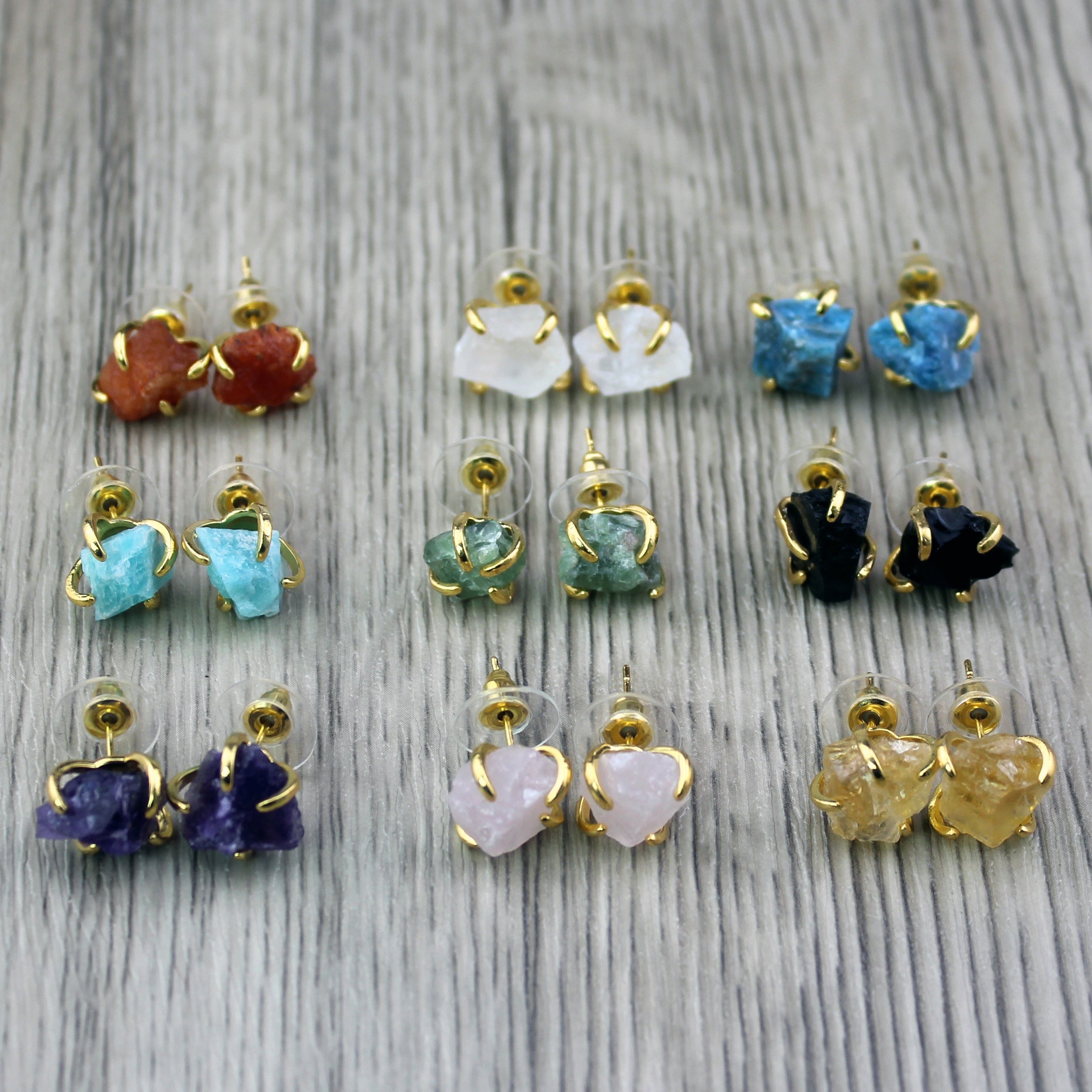 Small Handmade Stud Earrings with Colorful Natural Stones for Women