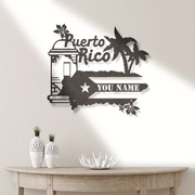 Personalized Name Metal Sign with Puerto Rico Flag Wall Art for Home and Outdoor Decor
