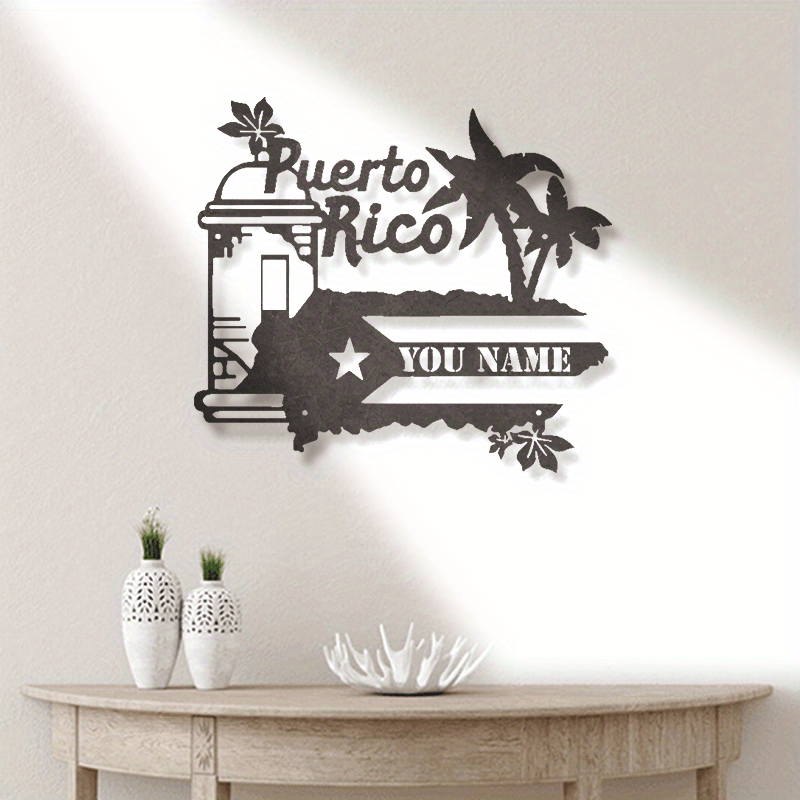 Personalized Name Metal Sign with Puerto Rico Flag Wall Art for Home and Outdoor Decor