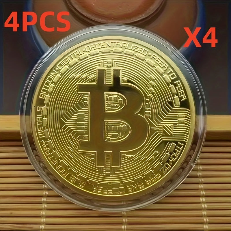 Set of 2 or 4 Artificial Bitcoin Coin Decorations Collectible Replica Medals