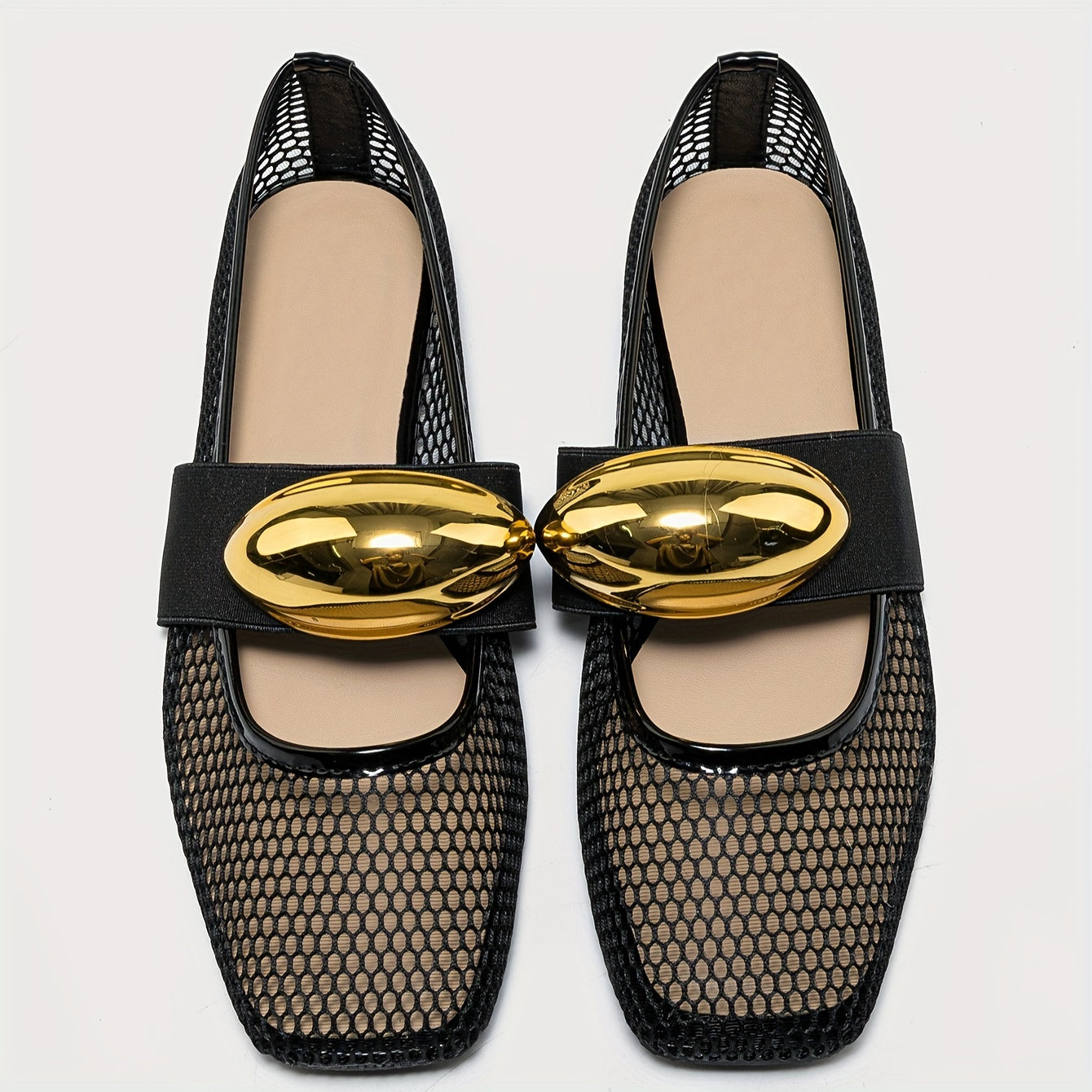 Women's Mesh Ballet Flats Hollow Metal Buckle Summer Comfortable Shoes