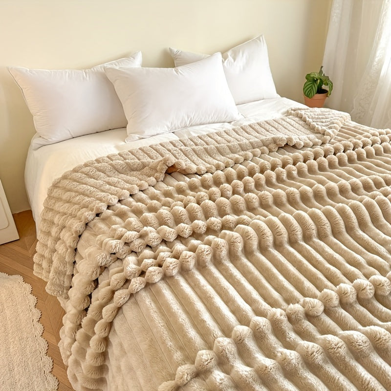 Manta de franela a rayas ligera rosa para sofá, cama, viajes, comodidad en todas las estaciones