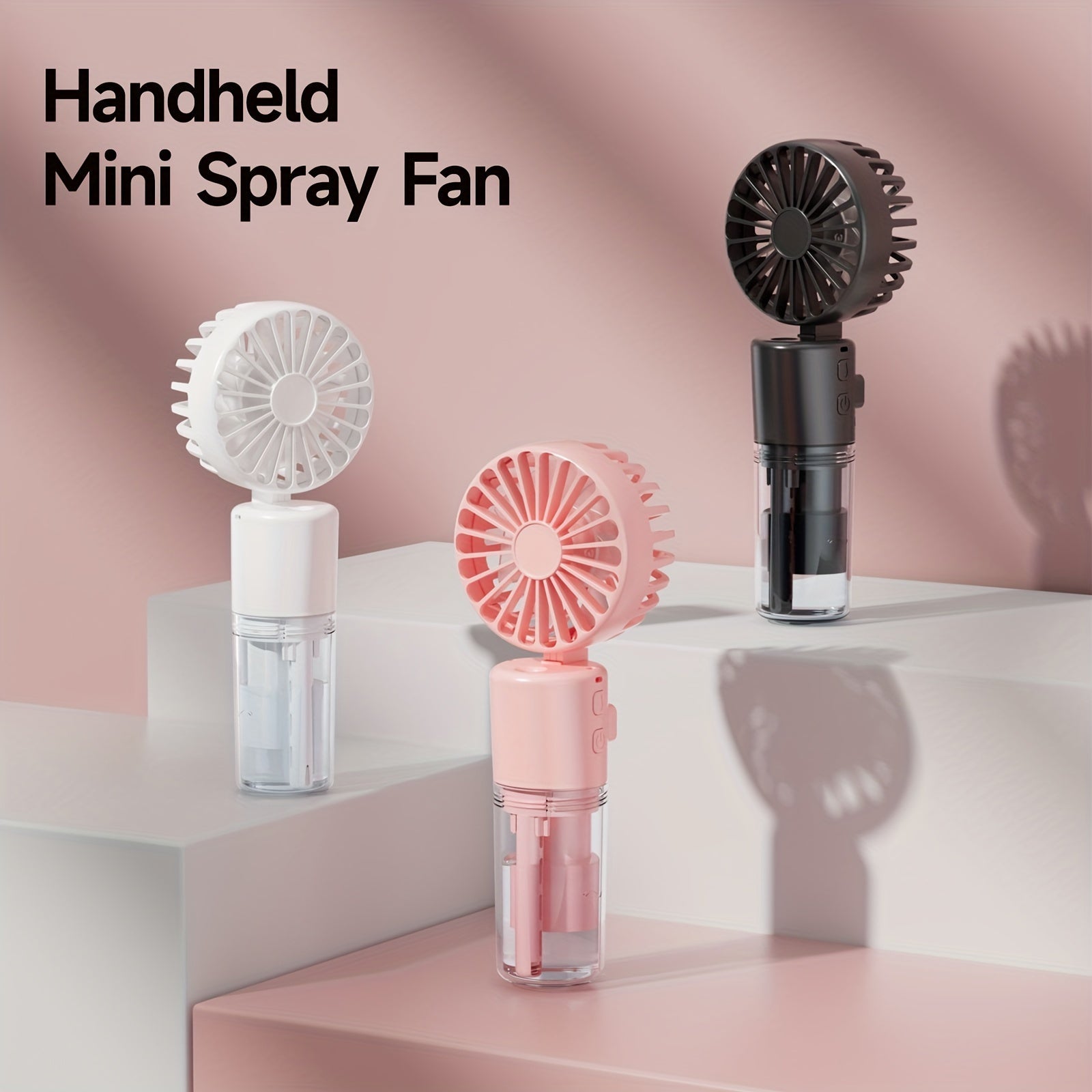 Mini Handheld Fan with Spray Mist Portable USB Rechargeable White Pink