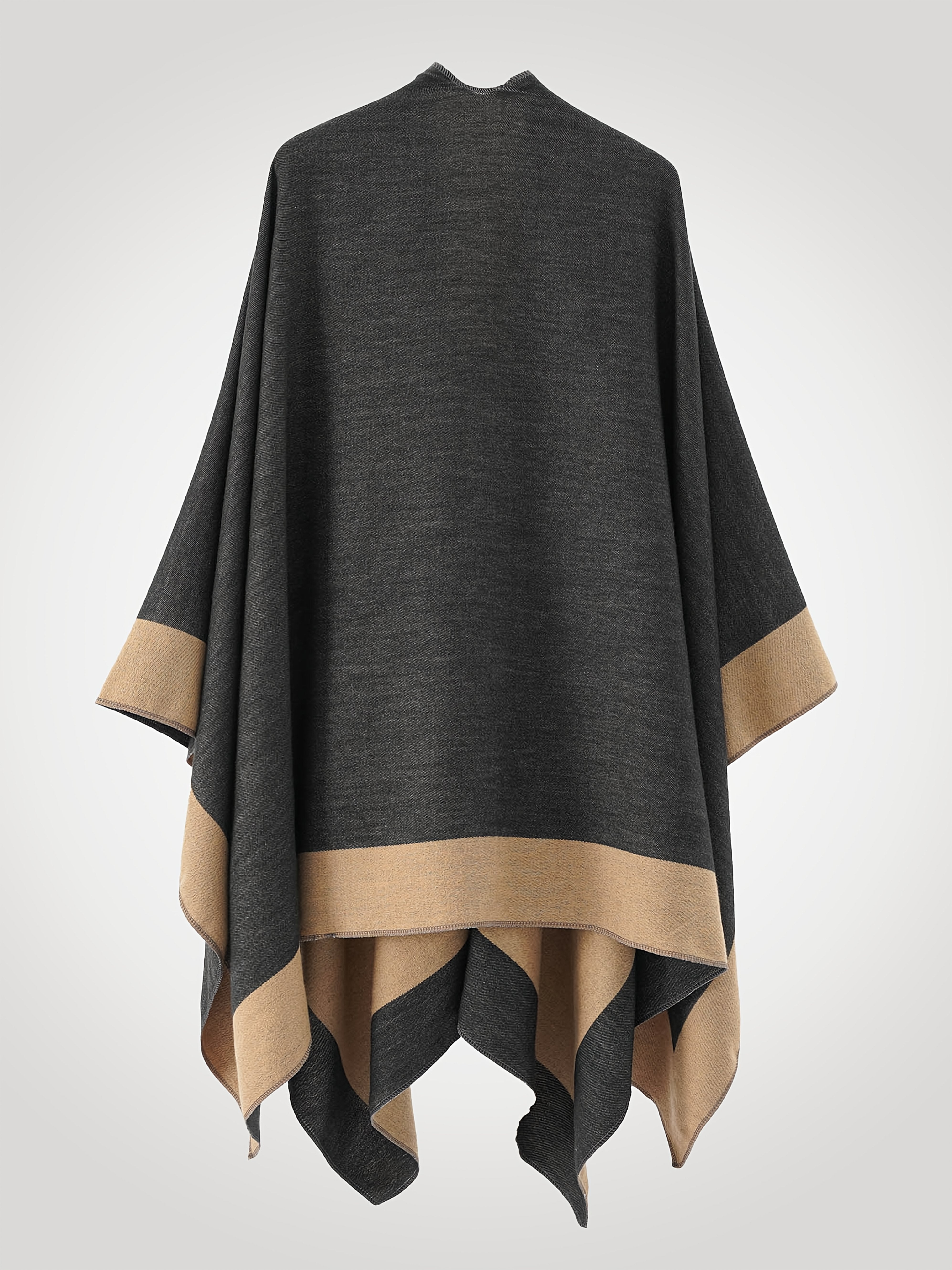 Plus Size Color Block Shawl for Women Fall Winter Acrylic Woven Asymmetrical V-Neck