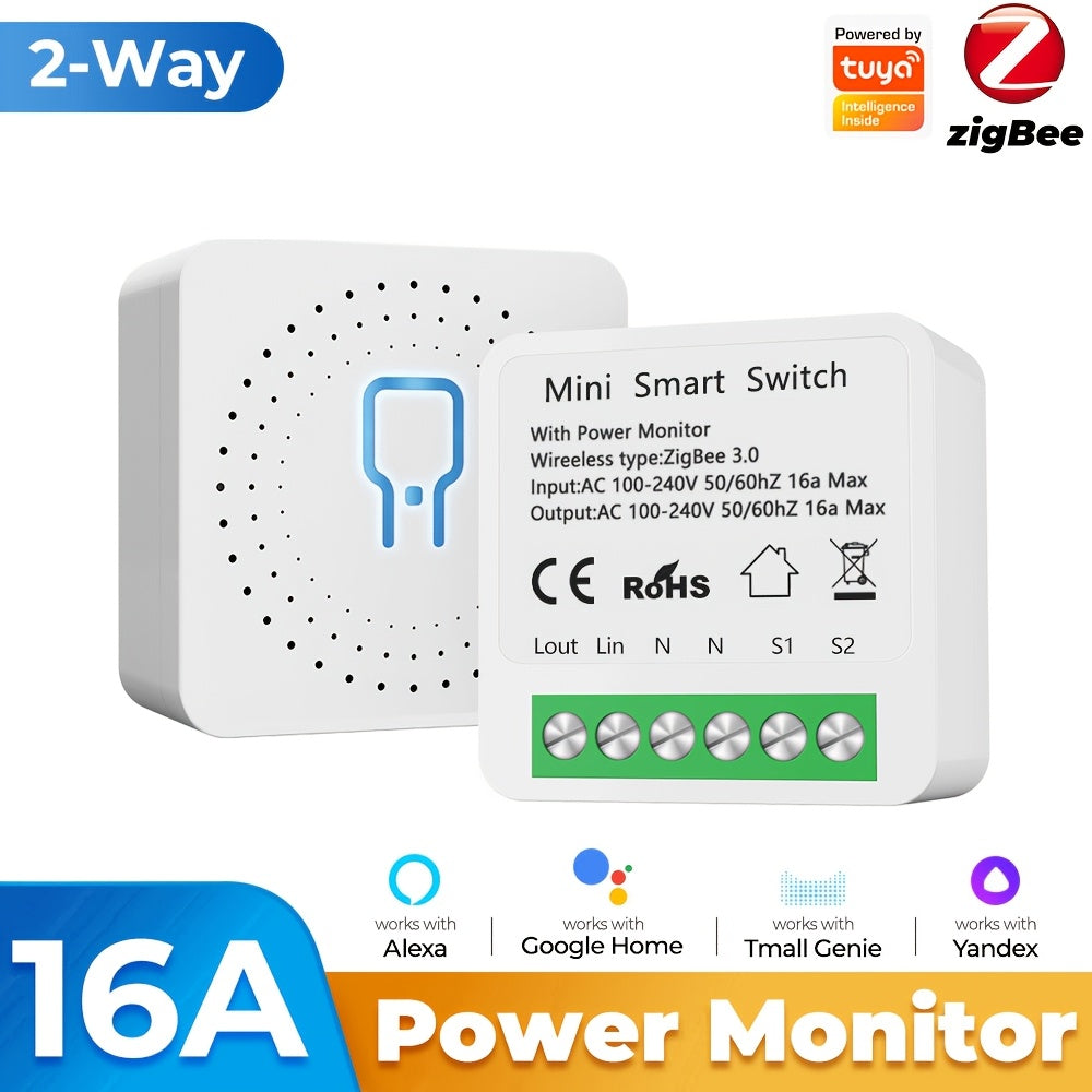 Interruptor inteligente de potencia WiFi ZigBee de 2 vías Mini 16A, control por app y voz para electrónica