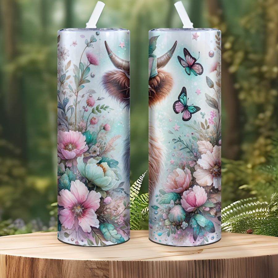 20oz Highland Cow Floral Stainless Steel Tumbler for Gifts and Parties