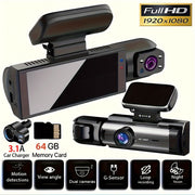 1080P HD Ikki linzali avtomobil DVR 64GB karta bilan 12 soat yozib olish avtomatik aylantirish IPS ekran