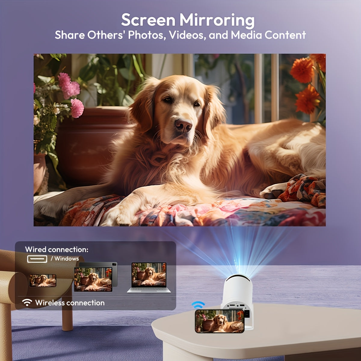 Portable HD Projector with Built-in Android 12, 720p LCD, Remote