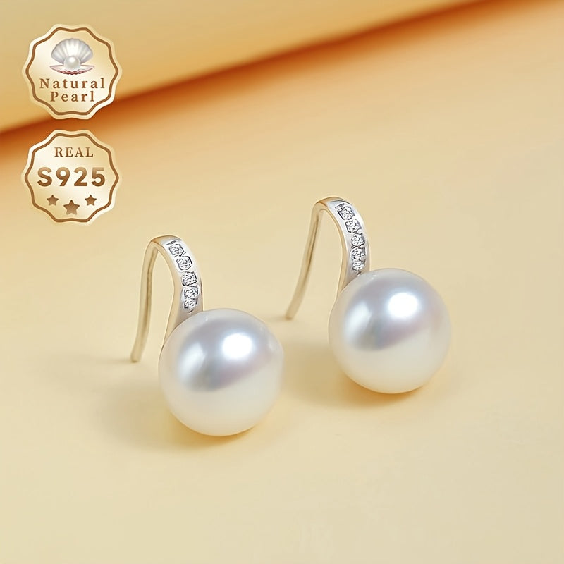 Women's Silver Dangle Earrings with 8-9mm Freshwater Pearls Natural Pearl Jewelry Gift Set