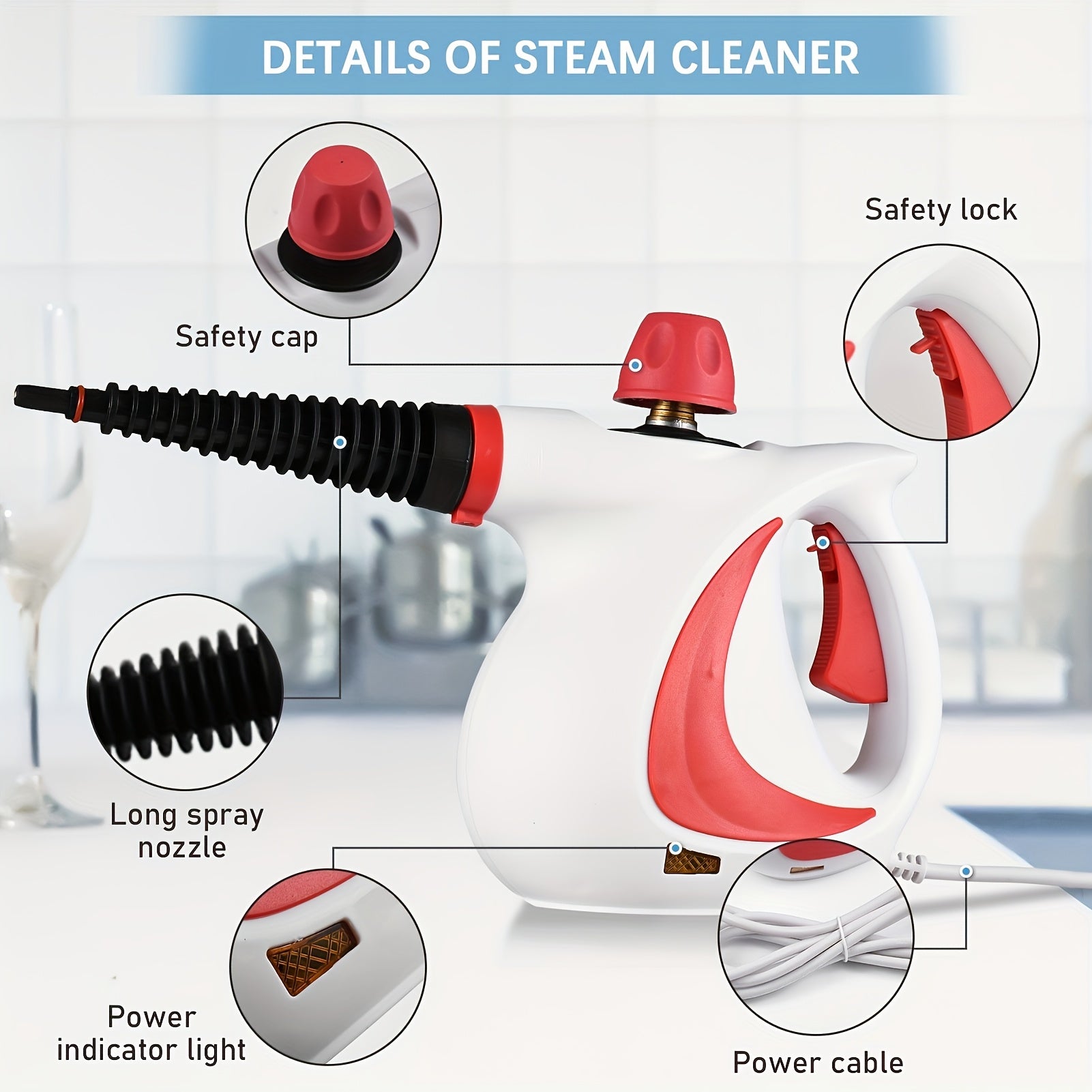 Portable Handheld Steam Cleaner with 9 Accessories for Multifunctional Cleaning