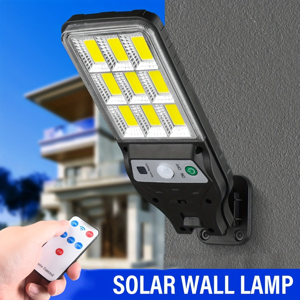 Solar Motion Sensor Wall Light with 9COB LEDs Remote Control 3 Modes Outdoor Security