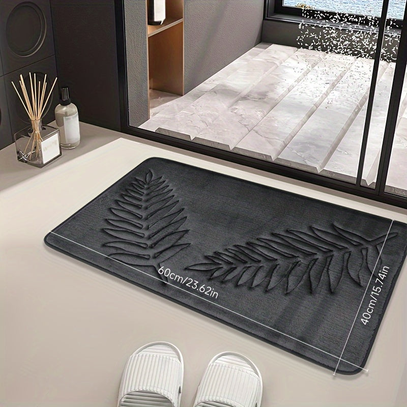 Non-Slip Leaf Pattern Bathroom Mat Absorbent Quick-Dry Polyester Rug