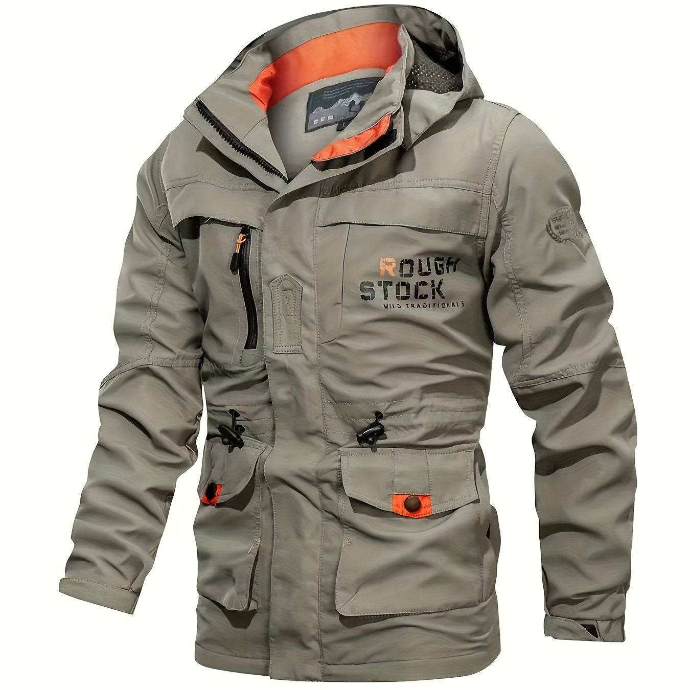 Men's Outdoor Sports Jacket with Detachable Hood and Zipper Closure