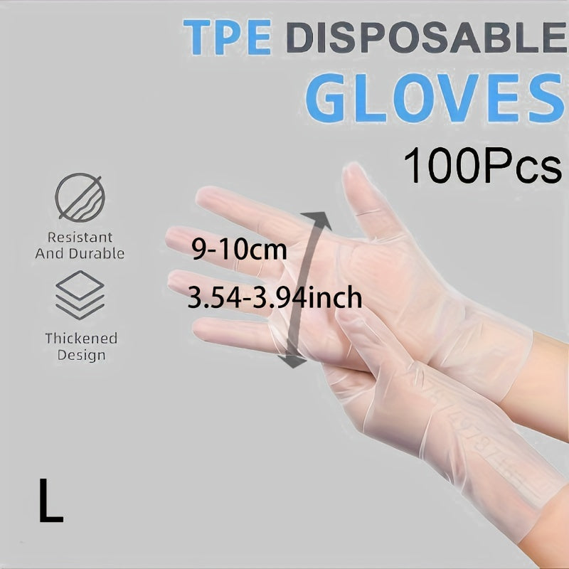 100 Pack TPE Disposable Gloves Clear Food Safe Latex-Free for Kitchen Household Beauty