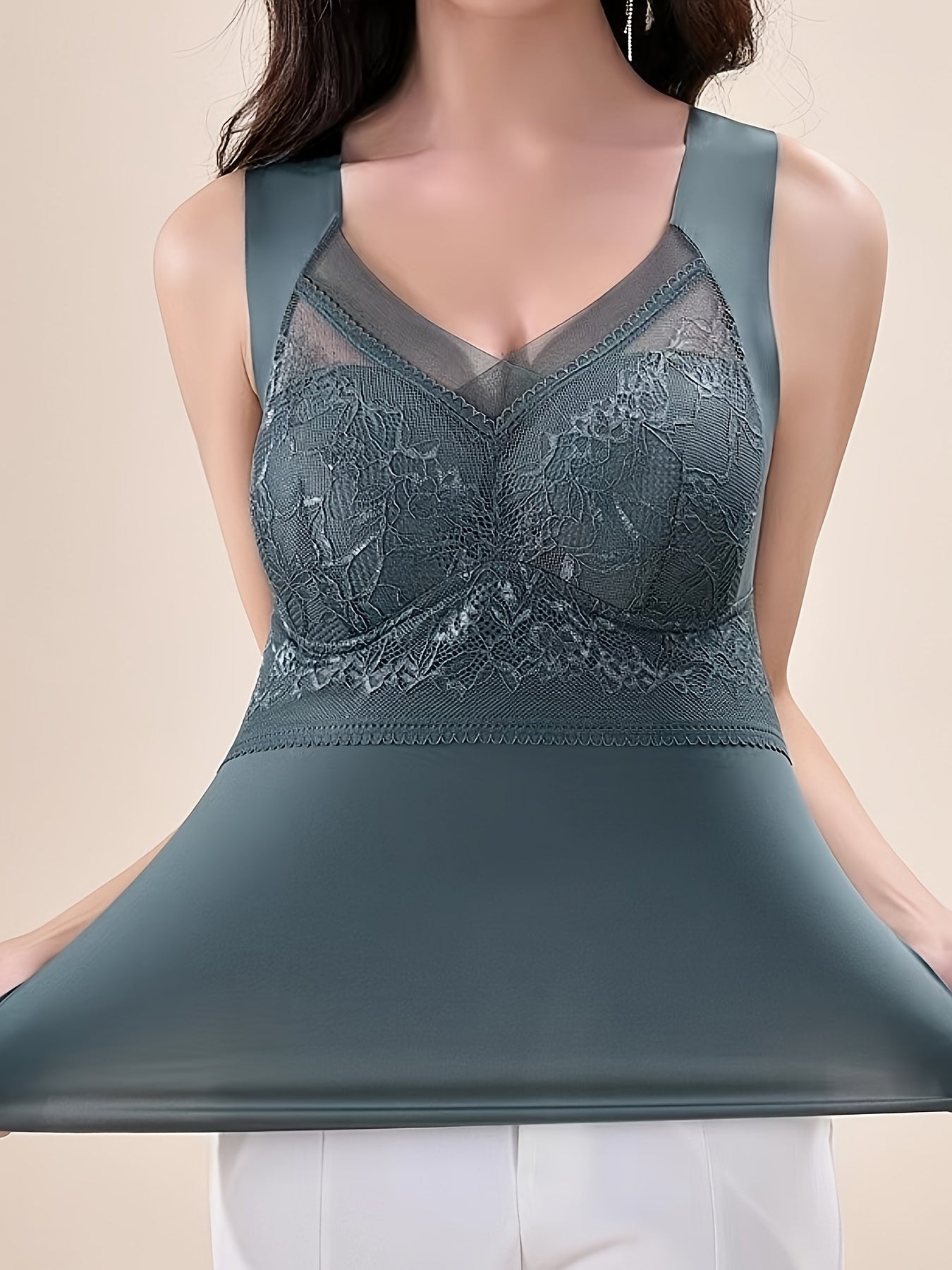 Women's Breathable Lace Lingerie Vest with Chest Pad and Back Lace Design