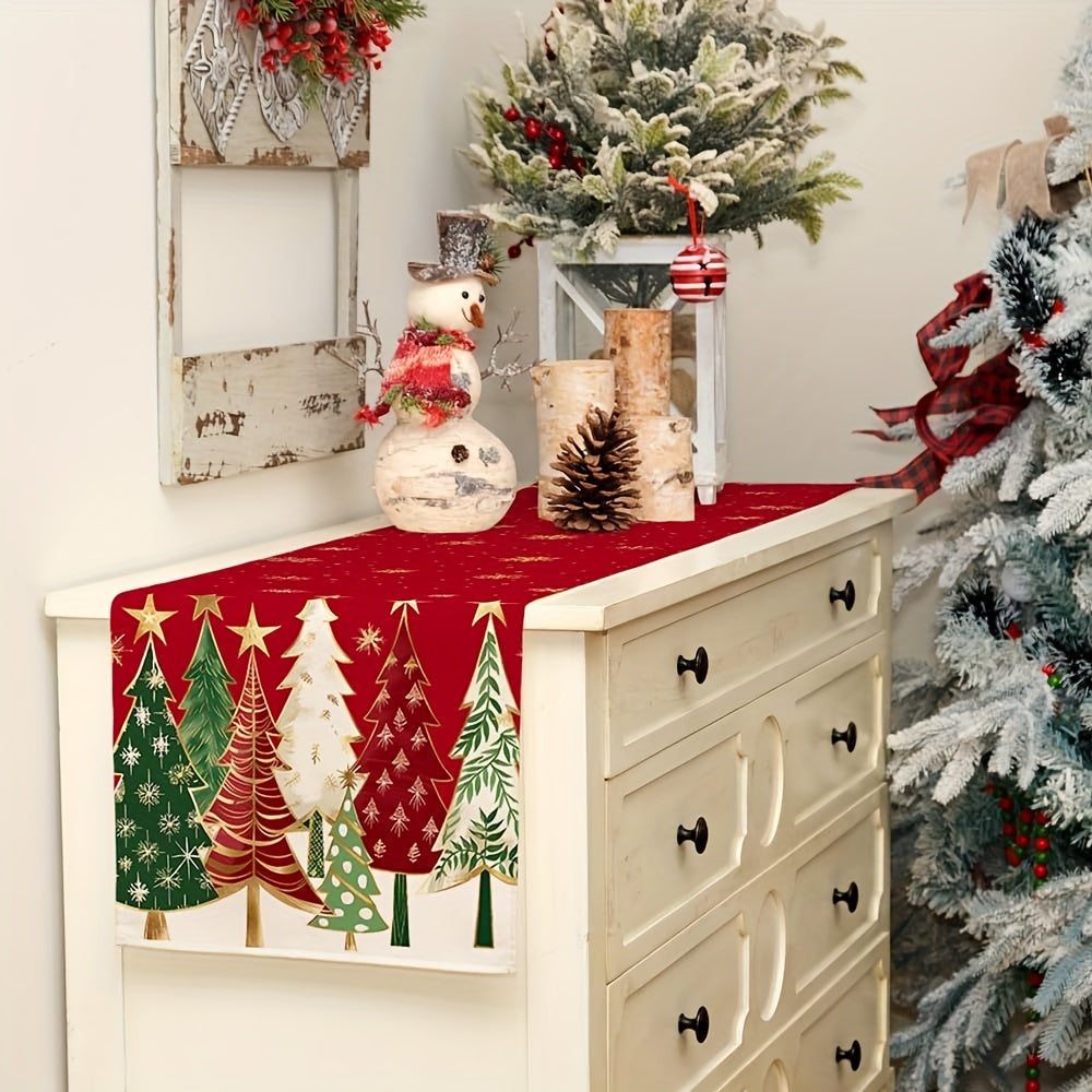 Caminador de mesa de lino con árbol de Navidad rojo para uso en interiores y exteriores 1 pieza