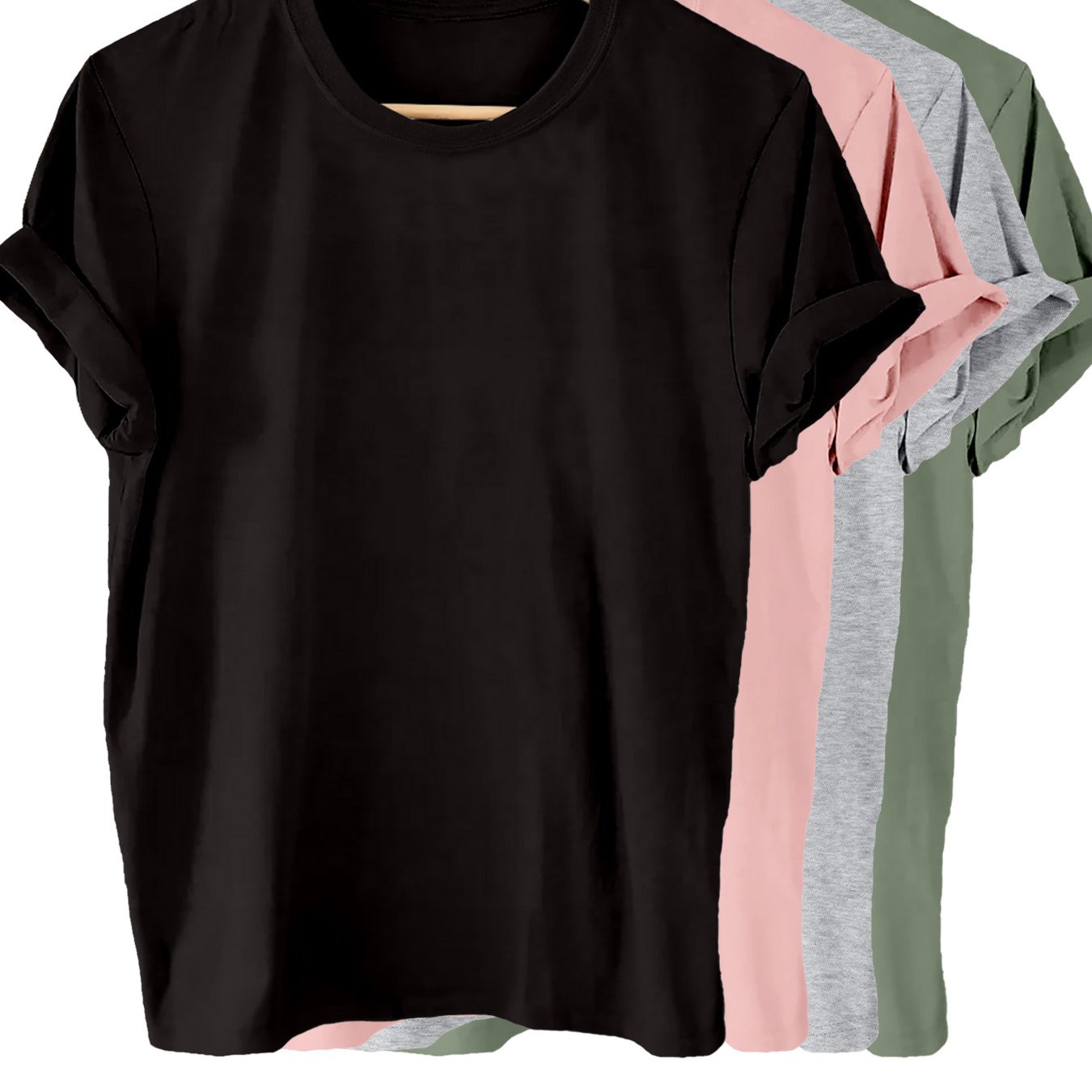 Women's Solid Color Cotton T-Shirts Pack for Summer and Spring Casual Short Sleeve Crew Neck