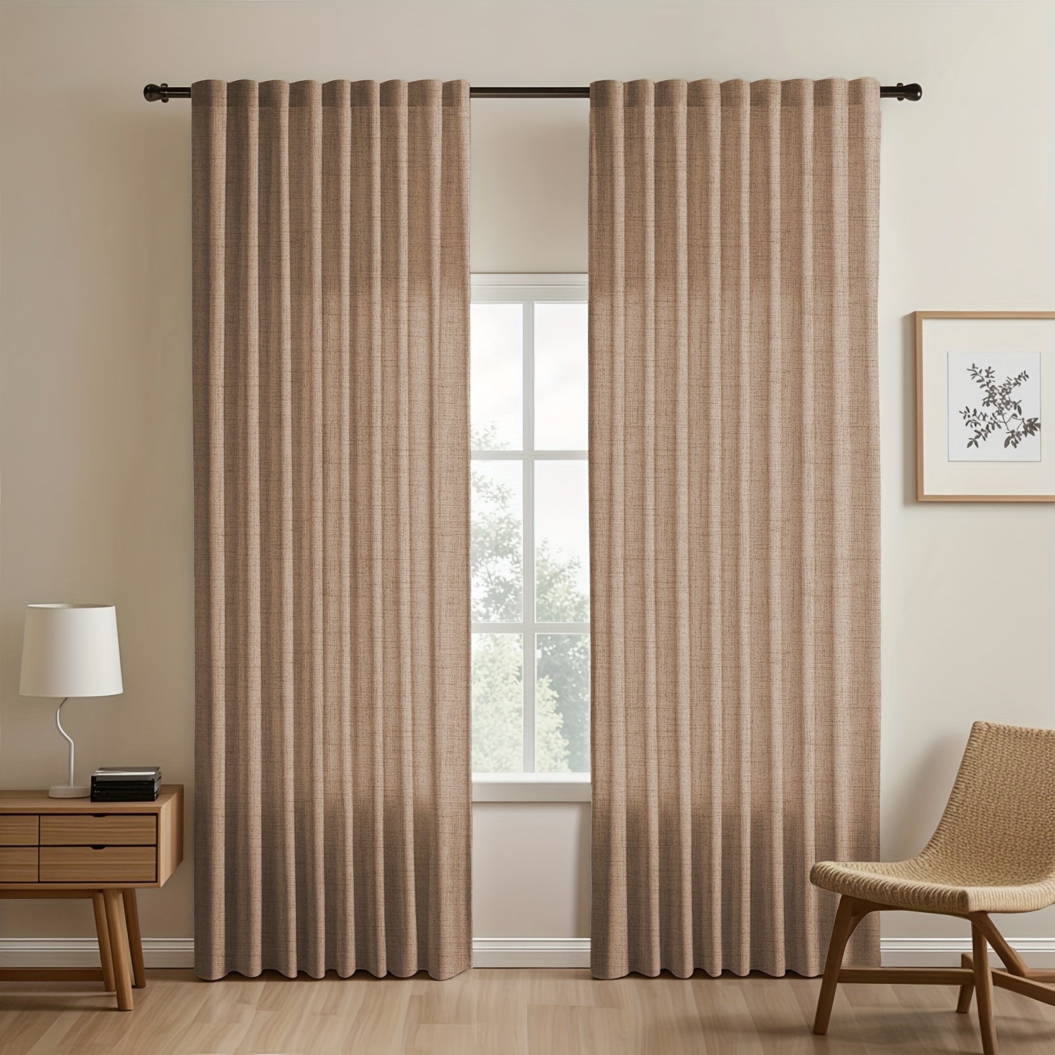 Japanese-Inspired Linen Curtains Set, Light-Blocking, European Style for Bedroom Living Room